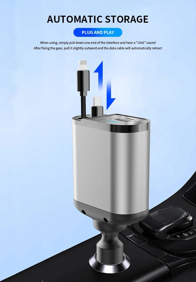 4 IN 1 120W Retractable Car Charger USB Type C Car Cigarette Lighter Fast Charger Cable For IPhone Xiaomi Huawei Samsung - Image 10
