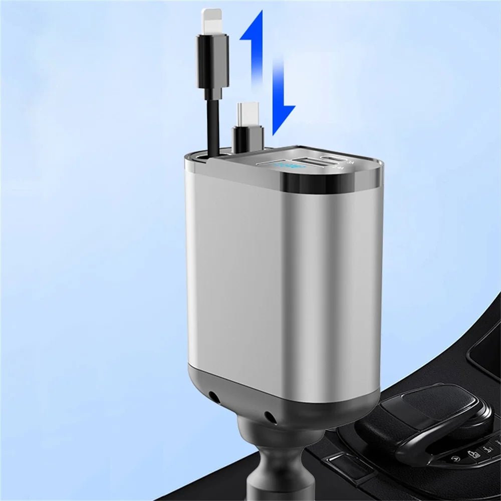 4 IN 1 120W Retractable Car Charger USB Type C Car Cigarette Lighter Fast Charger Cable For IPhone Xiaomi Huawei Samsung - Image 4